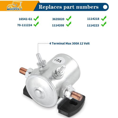 Golf Cart Solenoid (Relay) Replacement, Max 300A Continuous Duty 12 Volt 4-Terminal Solenoid for EZGO Marathon Gas Golf Cart 1979-1994, Winch, Marine OEM16542-G1 70-111224 3635820 1114208 1114223