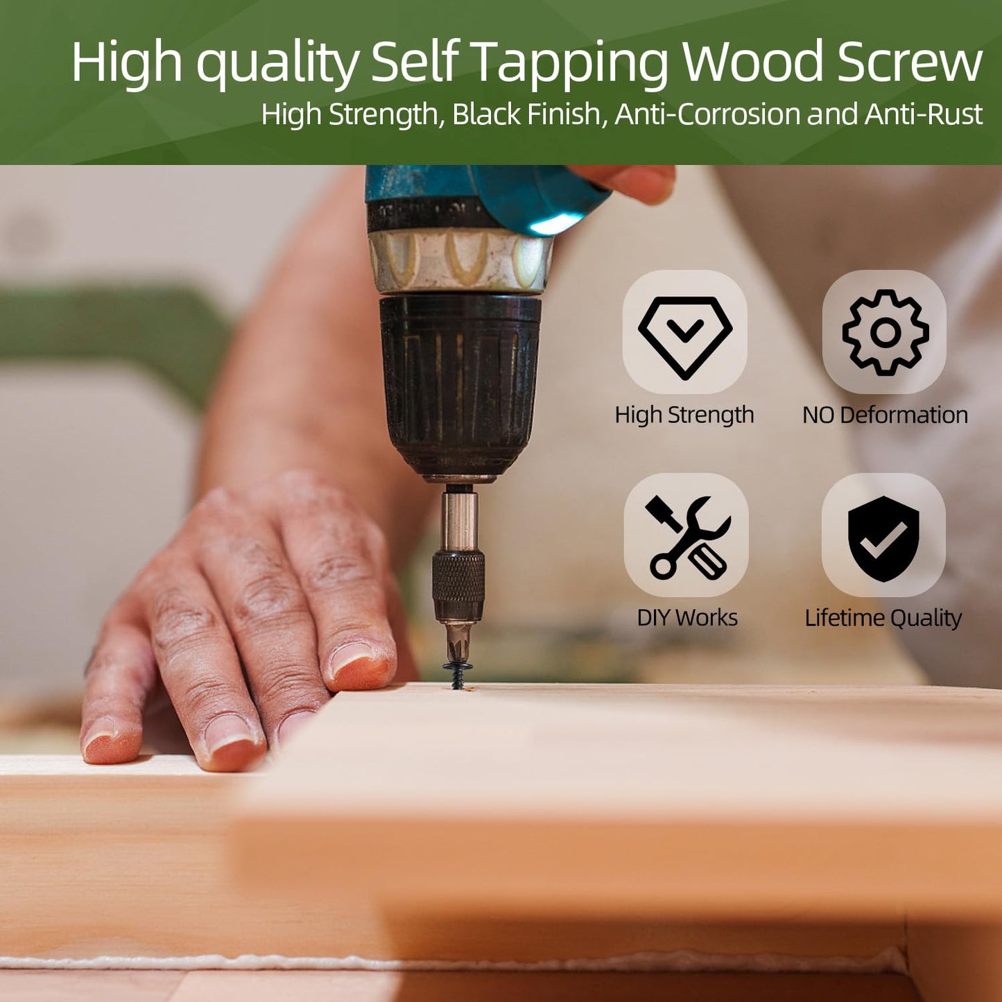 #10 x 1-1/2" (80 PCS) Modified Truss Head Wood Screws, Phillips Drive Quick Metal Self Tapping Screws, Black Coating, Full Thread, Screwdriver Bit Included