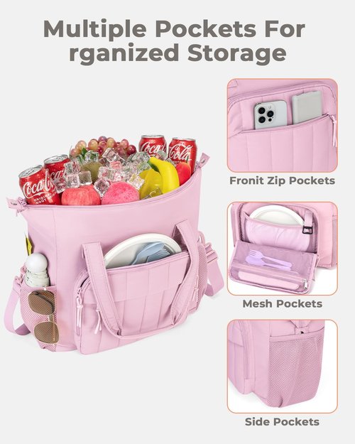 Puffer Cooler Bag 35 Cans Insulated Soft Cooler for Women Lightweight Ice Chest Leakproof & Portable Lunch Coolers for Picnic, Beach, Camping, Work, Travel, Trip (Pink)