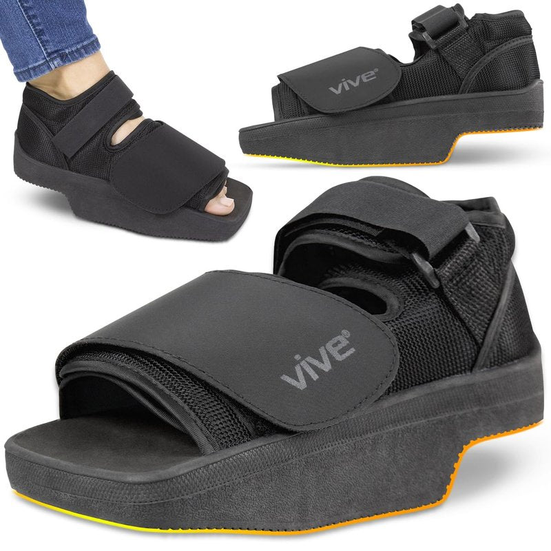 Vive Wedge Post-Op Shoe - Offloading Boot for Heel or Ankle Pain - Medical Foot Recovery for Bone or Soft Tissue Surgery, Fracture, Plantar Fasciitis, Ulcerations, Feet (Large)