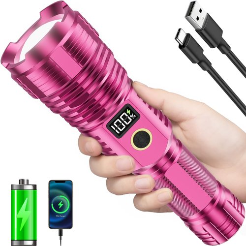 Flashlights High Lumens Rechargeable, 100,000LM LED Super Bright Flash Light, Zoomable Linternas with LCD Digital Display, 5 Mode, Waterproof, Powerful Tactical Flashlight for Emergencies Camping Gift