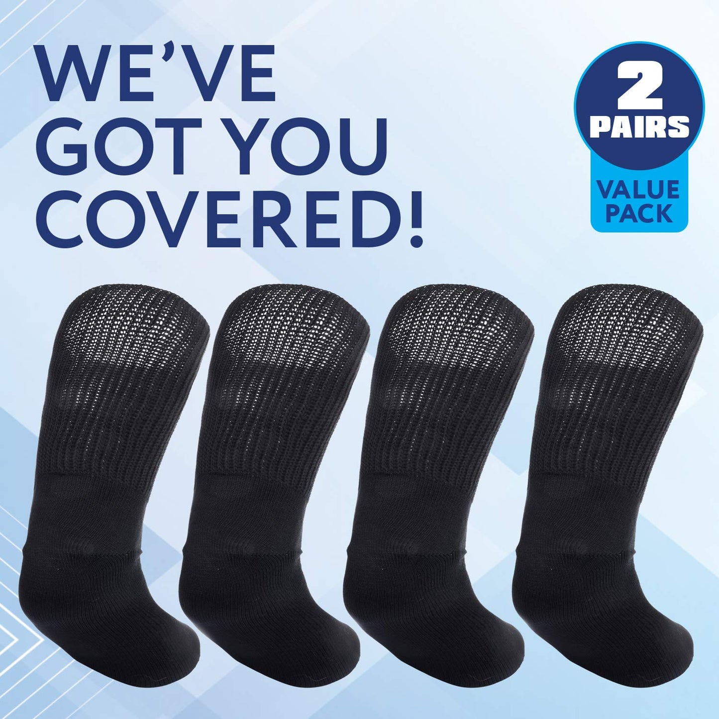 IMPRESA Extra Wide Socks for Men and Women - 2 Pairs Black Ankle Cast Socks - Stretches to 30" - Easy on Casts & Braces - Loose-Fitting Relief for Swollen Feet & Lymphedema