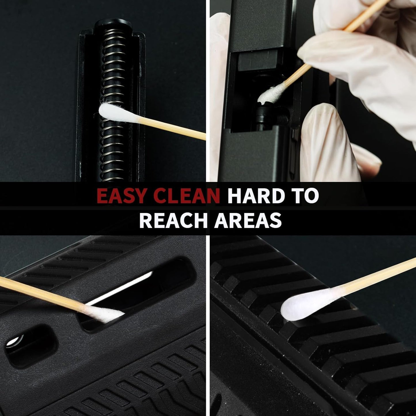 PINGMIC Gun Cleaning Supplies - Lint-Free Cotton Swabs & Patches Set for All Caliber Firearms, 6" Swabs