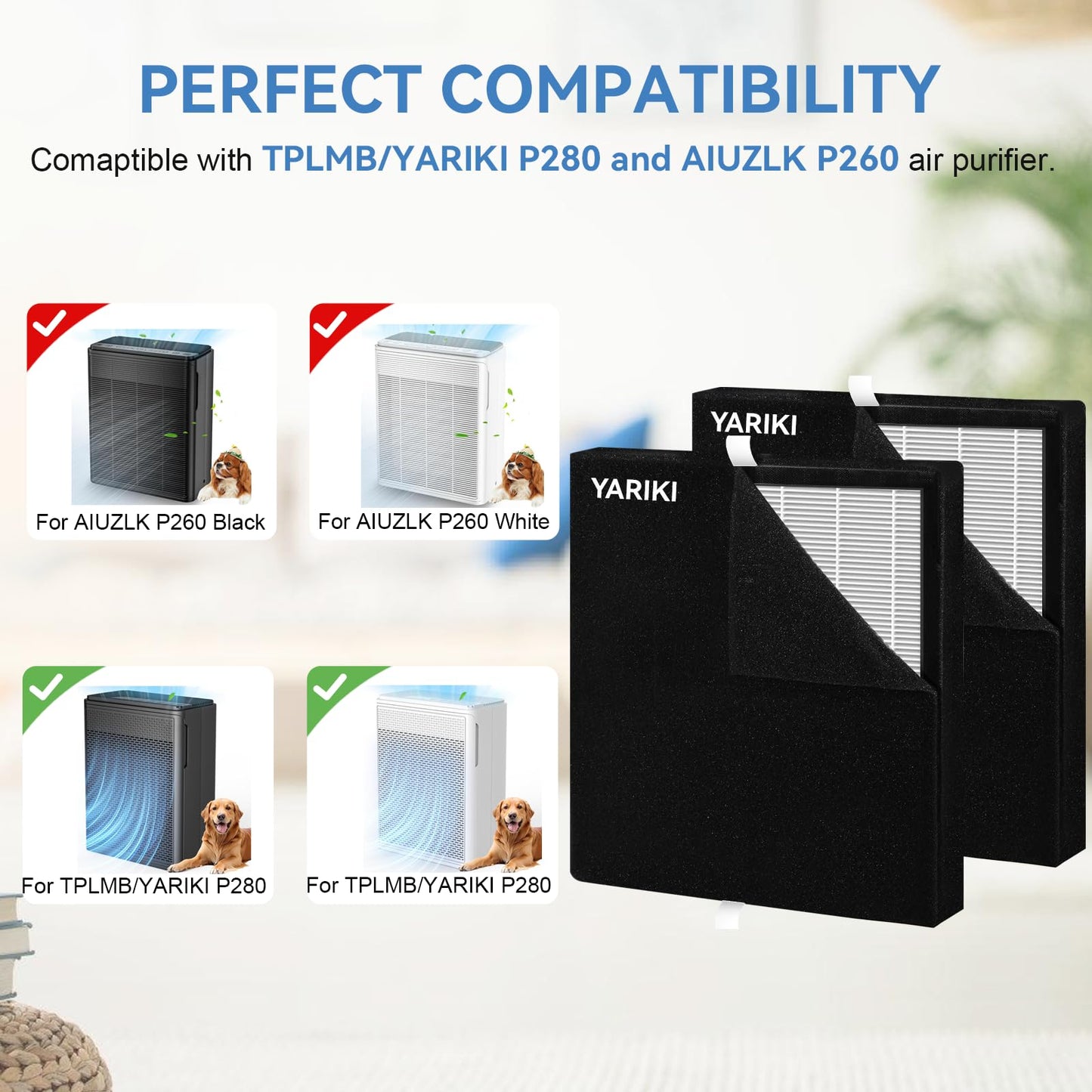 P280 P260 Air Purifier Replacement Filter,Only Compatible with TPLMB/YARIKI P280 and AIUZLK P260 Air Purifies for Home,Washable Pre-Filter,H13 HEPA,Activated Carbon,P280-WRF (1 Pack)