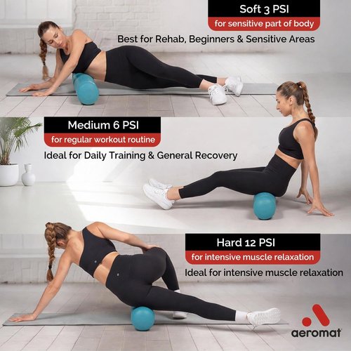 Ensign Blue Adjustable Air Roller - 2 to 12 PSI Firmness for Fitness, Yoga & Rehab - Ideal for Muscle Recovery & Home Gym