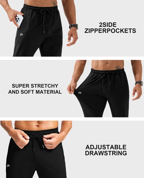 FOGFIRE Mens Fleece Lined Joggers with Zipper Pockets, Water Resistant Winter Sweatpants for Hiking, Running, Gym Black Medium