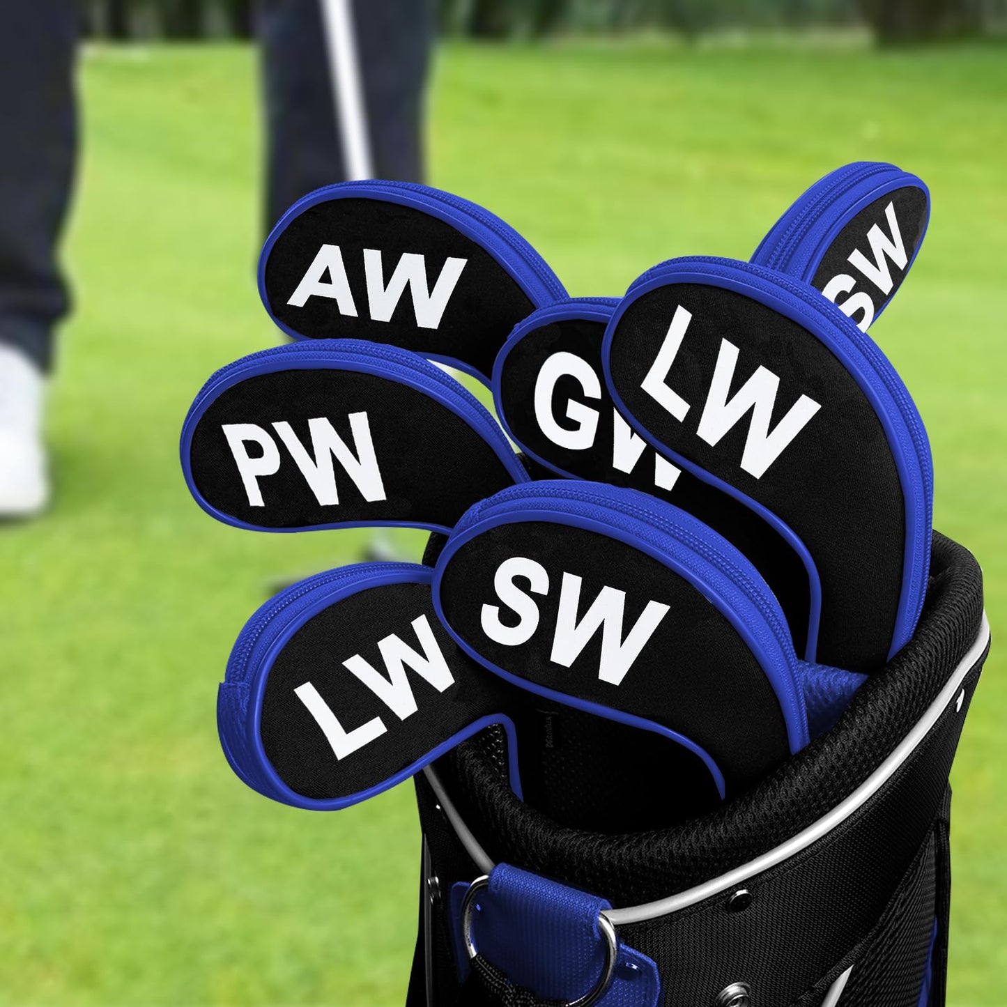 Andux 5Pack Golf Wedge Irons Club Head Covers NO. on Both Sides Long Neck with Zipper MT/S18 （Black/Blue）