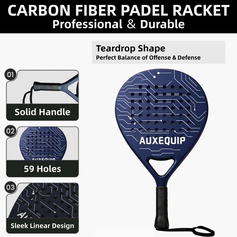 AOXEQUIP Padel Racket, Carbon Fiber Surface with EVA Memory Foam Core, Padel Racquet,Pala Padels(Navy Blue)