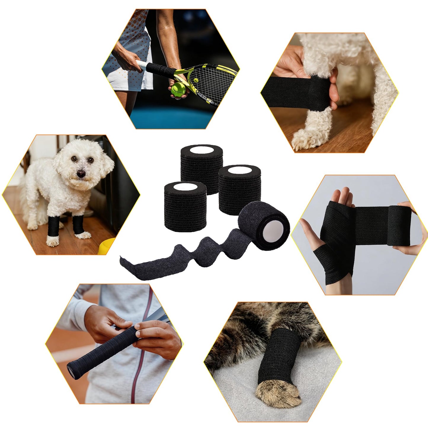 BQTQ 30 Rolls Self Adherent Wrap Stretch Bandages Self Adhesive Bandage Wrap 2 inch Self Stick Bandage Wrap Tape for Wrist Ankle Swelling Sprains (Black)