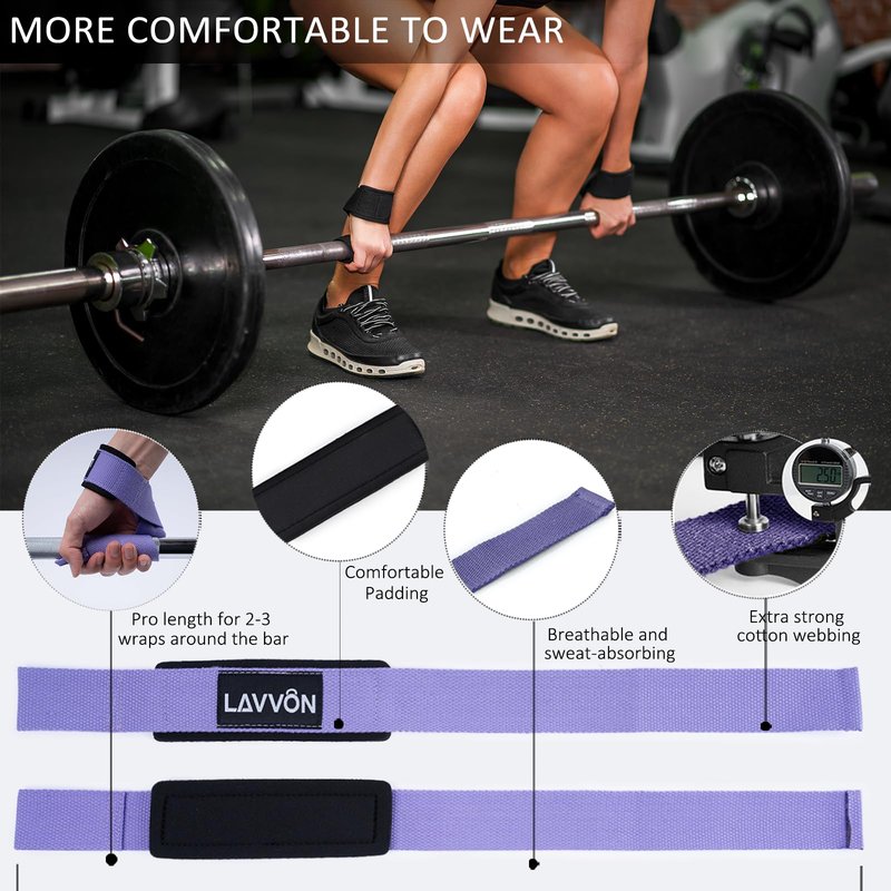 Squat Pad Set - Foam Barbell Pad for Squats Cushion, Lunges & Bar Padding for Hip Thrusts -Standard Olympic Weight Bar Pad,Gym Accessories for Women(Ankle Straps,Wrist Straps for Weightlifting)(Purple)