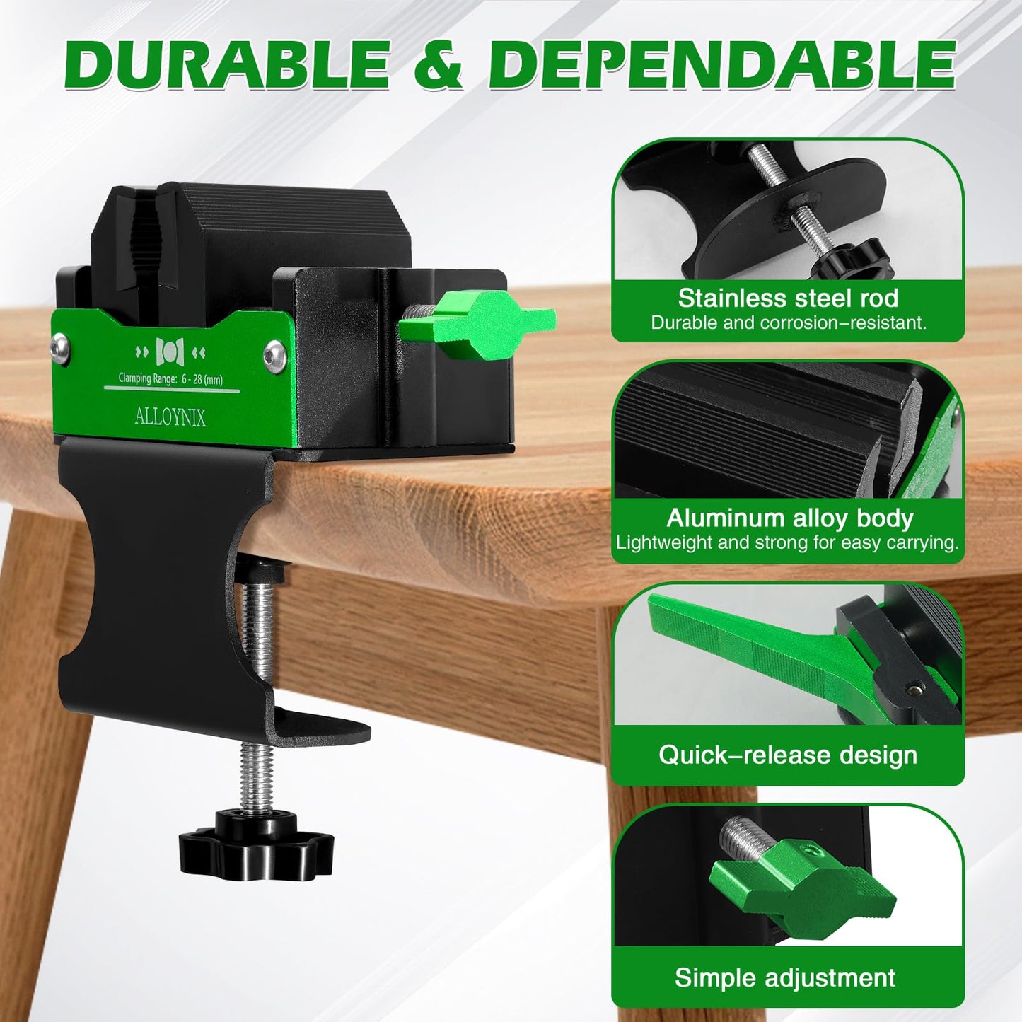 ALLOYNIX Golf Club Regripping Kit 2.0 No Drill Vise Clamp with 3mm Rubber Protection and Quick Release Fits 6-28mm Shafts for Golf Club，Gifts for Golfers Men/Dad/Him (Green)