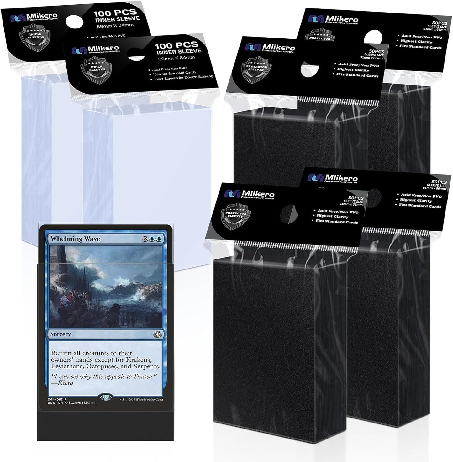 Skiennix 400 Pack Card Sleeves - 200 Matte Black & 200 Perfect Fit for Double-Sleeving | Compatible with MTG, TCG
