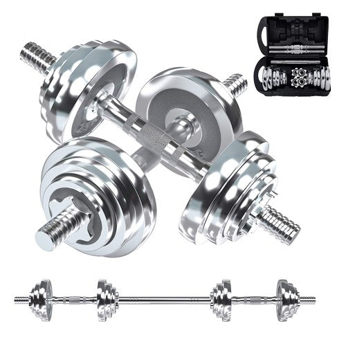 VIVITORY Fitness Dumbbells Set, Adjustable Weight Sets up to 11/22/44/66/100 lbs, with Metal Connecting Rod Used As Barbell, Chromed Weights, Hardcover Gift Box, Home Gym Work Out Training Equipment (44.00, Pounds)
