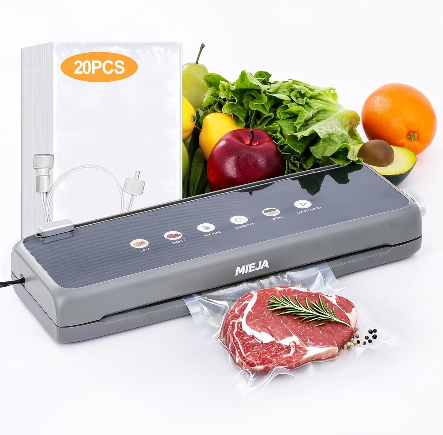 Skiennix Food Vacuum Sealer Machine - 5-in-1 Automatic One-Touch Sealer with Built-In Cutter & 20 BPA-Free Bags