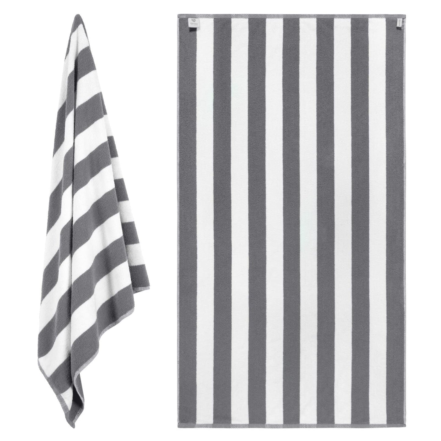 White Classic Beach Towels Oversized Cabana Stripe Cotton Bath Towel Large - Luxury Plush Thick Hotel Swim Pool Towels for Adults Super Absorbent Quick Dry - 35x70 Grey [2 Pack]