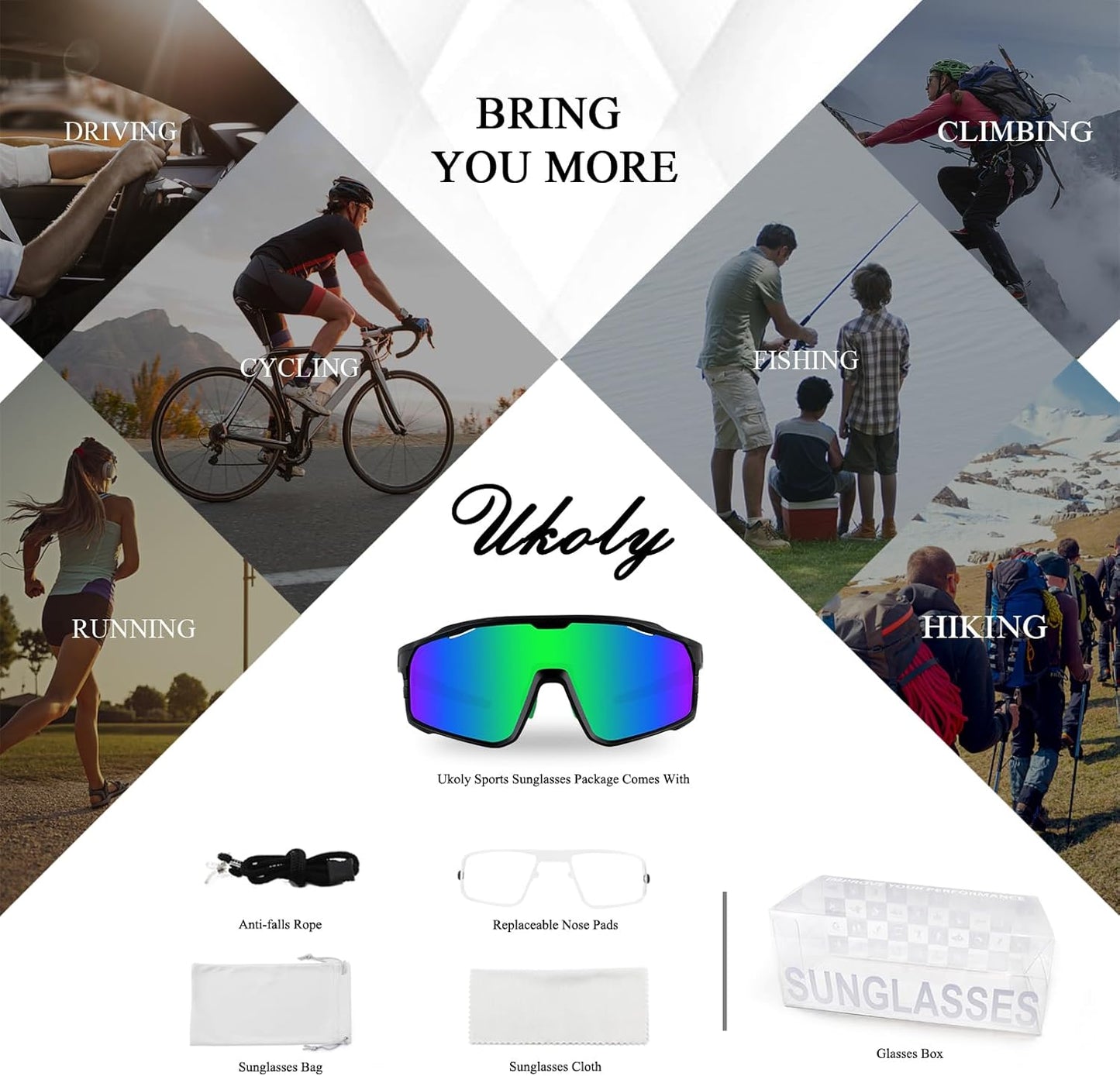 Ukoly Cycling Glasses - HD Lens UV400 Sports Sunglasses for Men & Women | Ideal for Running, Baseball, Fishing, Golf