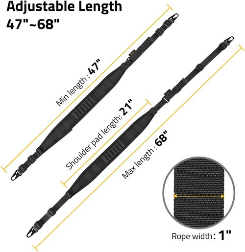 CVLIFE Quick Adjust Two-Point Rifle Sling - Removable Shoulder Strap & 7 Elastic Loops for 9mm-13mm Calibers | 2 Pack 360° Metal Swivels