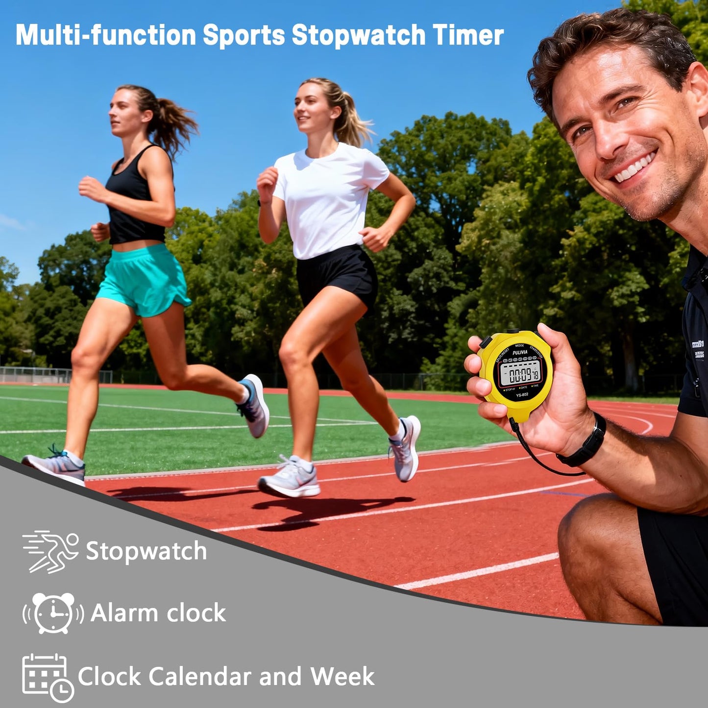 PULIVIA Stopwatch Timer, Digital Stop-Watch for Sports, Yellow