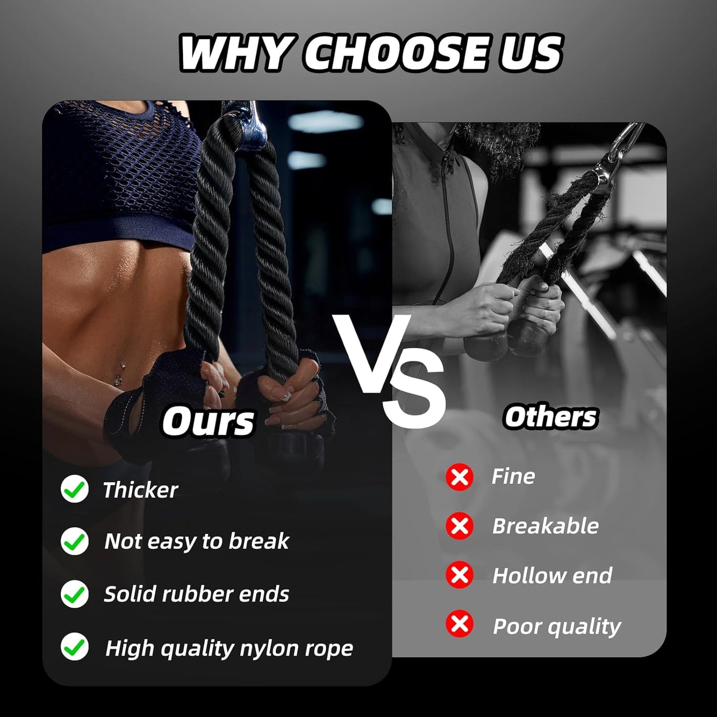Tchrules Universal Tricep Rope - 27 Inch Heavy Duty Non-Slip Grip for Cable Machine Workouts