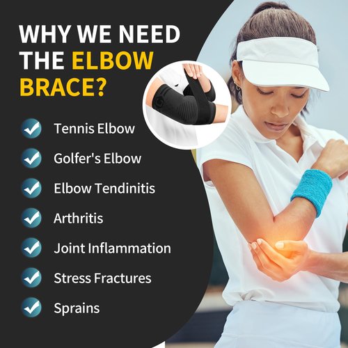 CAMBIVO 1 Pair Elbow Compression Sleeve with Removable Strap & Gel Pad for Men Women, Elbow Brace for Tendonitis and Tennis Elbow, Golfers Elbow Brace for Weightlifting, Arthritis, Workout, Joint Pain