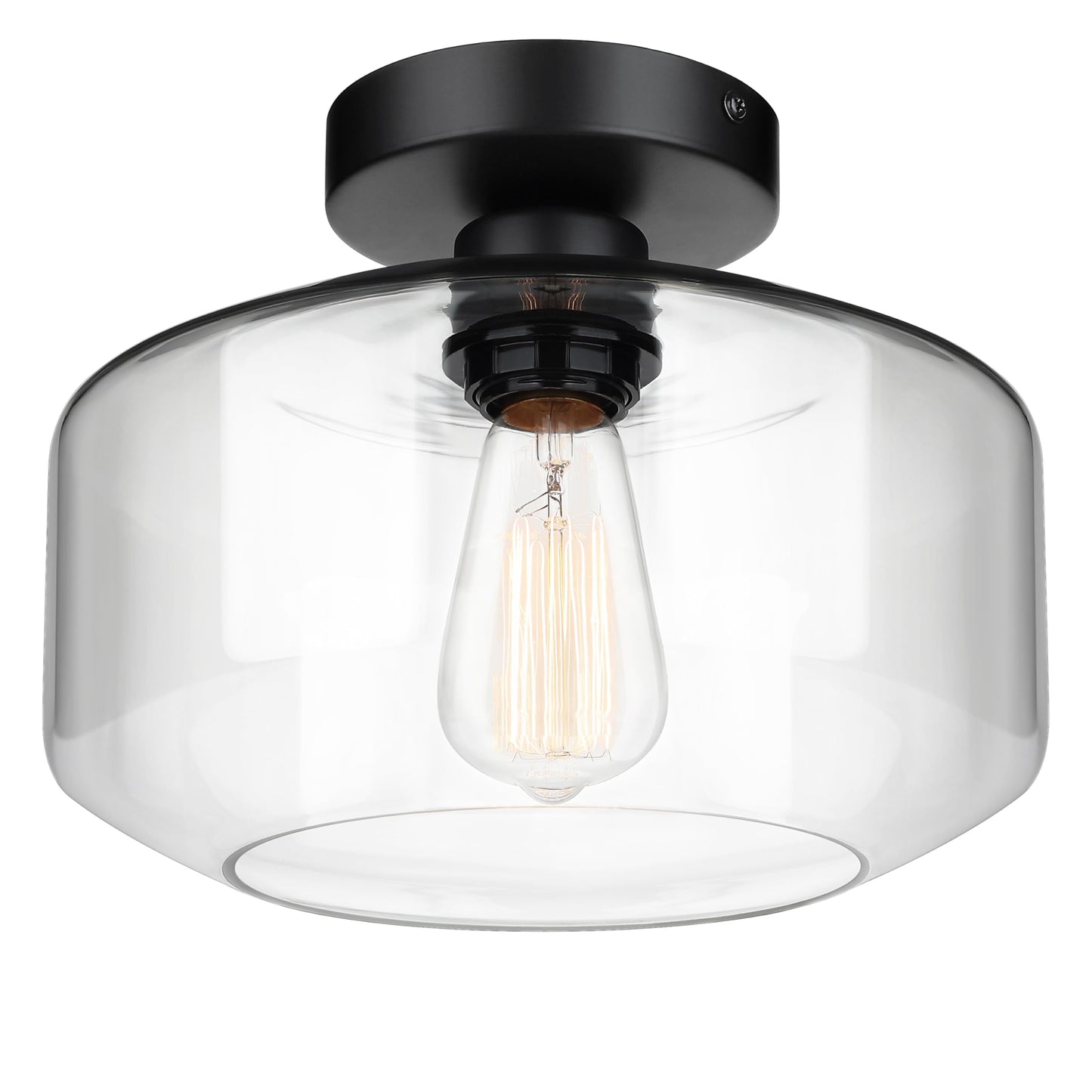 MAXvolador Industrial Semi Flush Mount Ceiling Light Extra Large, Clear Glass Pendant Lamp Shade, Vintage Hanging Light Fixtures, Lighting for Hallway