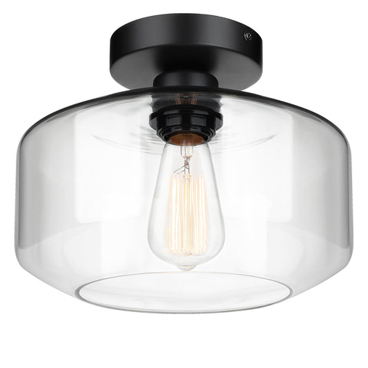 MAXvolador Industrial Semi Flush Mount Ceiling Light Extra Large, Clear Glass Pendant Lamp Shade, Vintage Hanging Light Fixtures, Lighting for Hallway
