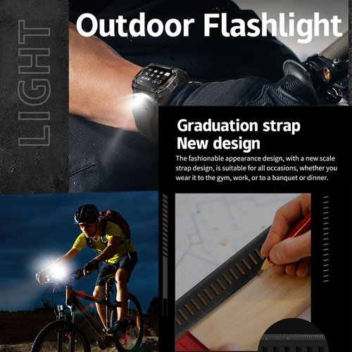 Yihou Military Smart Watches for Men Fitness Watch Fitness Tracker with Heart Rate Monitor Sleep Monitor Pedometer 480mah Large Battery Waterproof Bluetooth Call for Android iOS Black