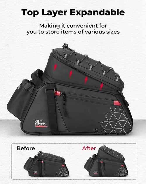 KEMIMOTO Bike Bag PVC Bicycles Rear Rack 15L Bicycles Trunk Pannier with Waterproof Cover and Water Cup Bag for Commuter Travel Outdoor