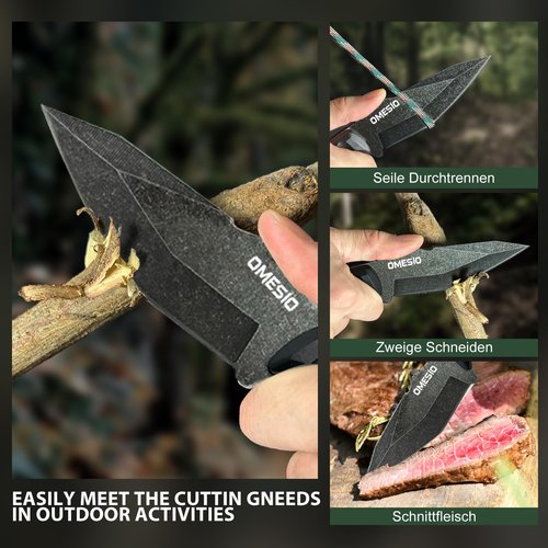 Omesio Fixed Blade Knife with Sheath, 4.13" 420 Stainless Steel Tactical Survival EDC Full Tang Knife for Hunting Hiking Men, ABS Anti-Slip Handle, Ideal for Gifting, Full Black