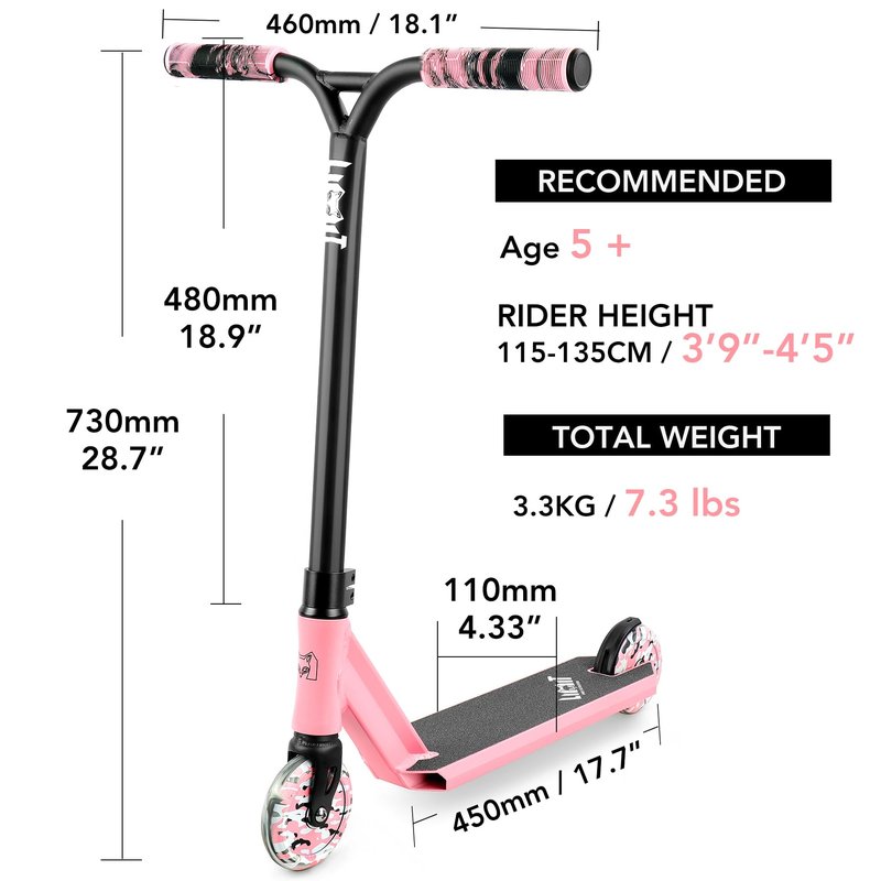 Limit LMT68 Mini Pro Kick Stunt Scooter-Short and Small Freestyle Trick Scooters for Kids Ages 5 Years and Up-Professional Complete BMX Scooter Perfect for Beginners Children Boys and Girls Gifts Pink