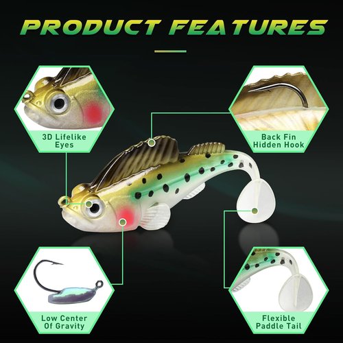 Gotour Fishing Lures - Weedless Soft Paddle Tail Swimbaits for Freshwater & Saltwater | Premium Pre-Rigged Jig Heads