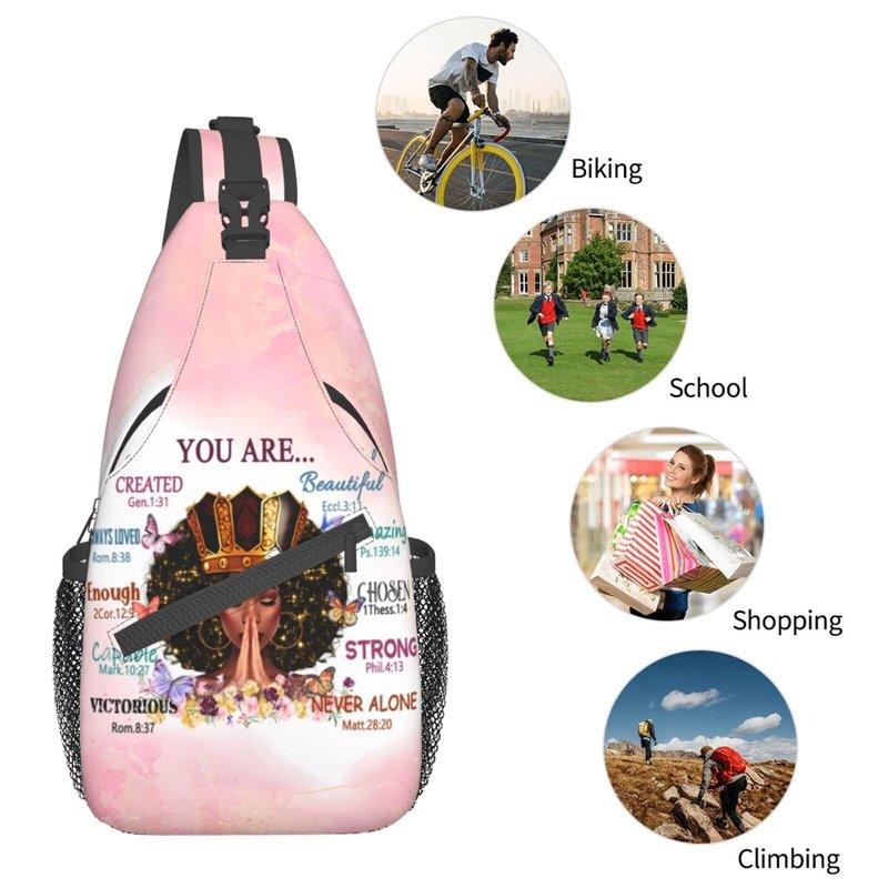 yngviud sling bag for women Sling Backpack Travel Hiking Daypack for Women Men Shoulder Bag for Casual Sport Climbing Runners African American Afro Woman (Glasses case included