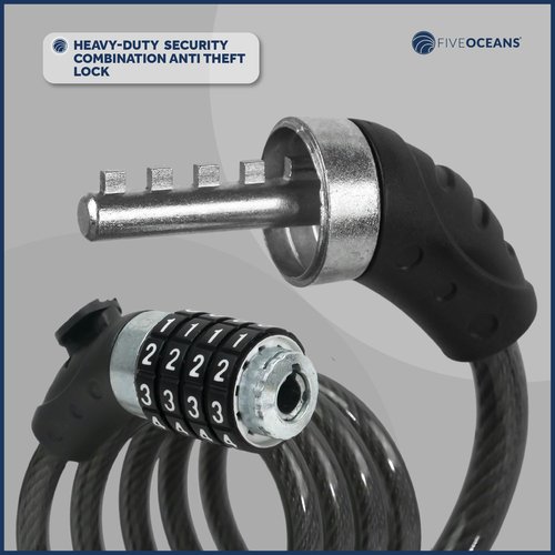 Five Oceans Bike Lock Cable, Combination Anti Theft Bike Locks Heavy Duty, Security Resettable Bicycle Lock with Mounting Bracket, 4 Feet Long for Bike, Motorcycle, Bicycle, Door, Gate, Fence - FO3957