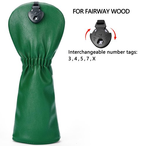 Gbourly Golf Club Classic Green Fairway Wood Head Cover PU Leather Headcover
