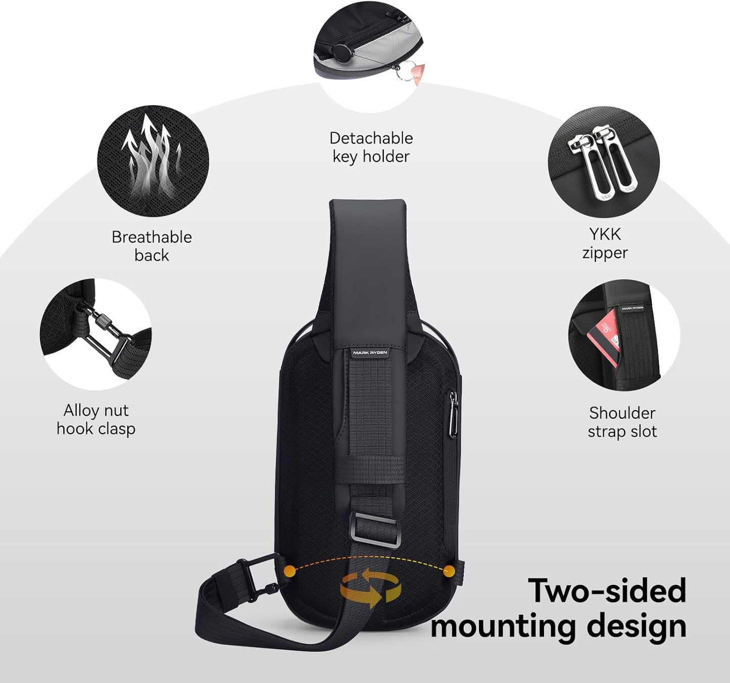 MS Mark Ryden Hard Shell Sling Backpack - Water Resistant Crossbody Bag with USB Charging Port for Travel & Gym