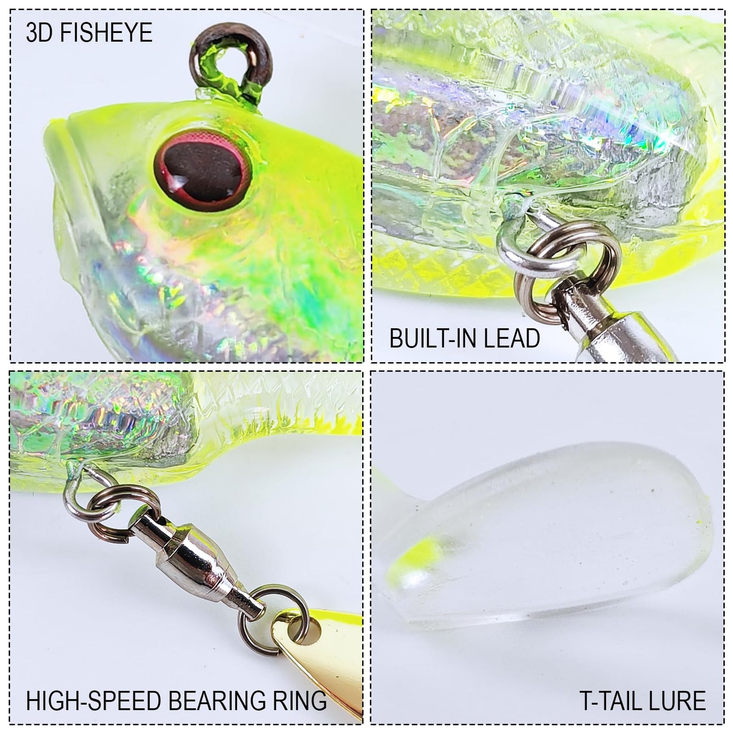 FREE FISHER 6Pcs Pre-Rigged Soft Lures Jig Head Paddle Tail Swimbaits with Spinner Blades for Bass Trout Walleye Crappie Fishing 2.6in/0.4oz