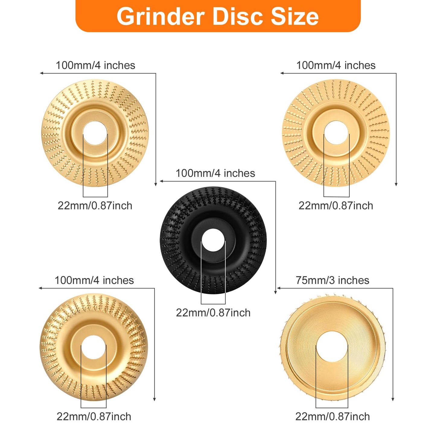 5Pcs Angle Grinder Wood Carving Disc, 4" Angle Grinder Attachments, Stump Grinder Tool Grinding Wheel Cutting Disc