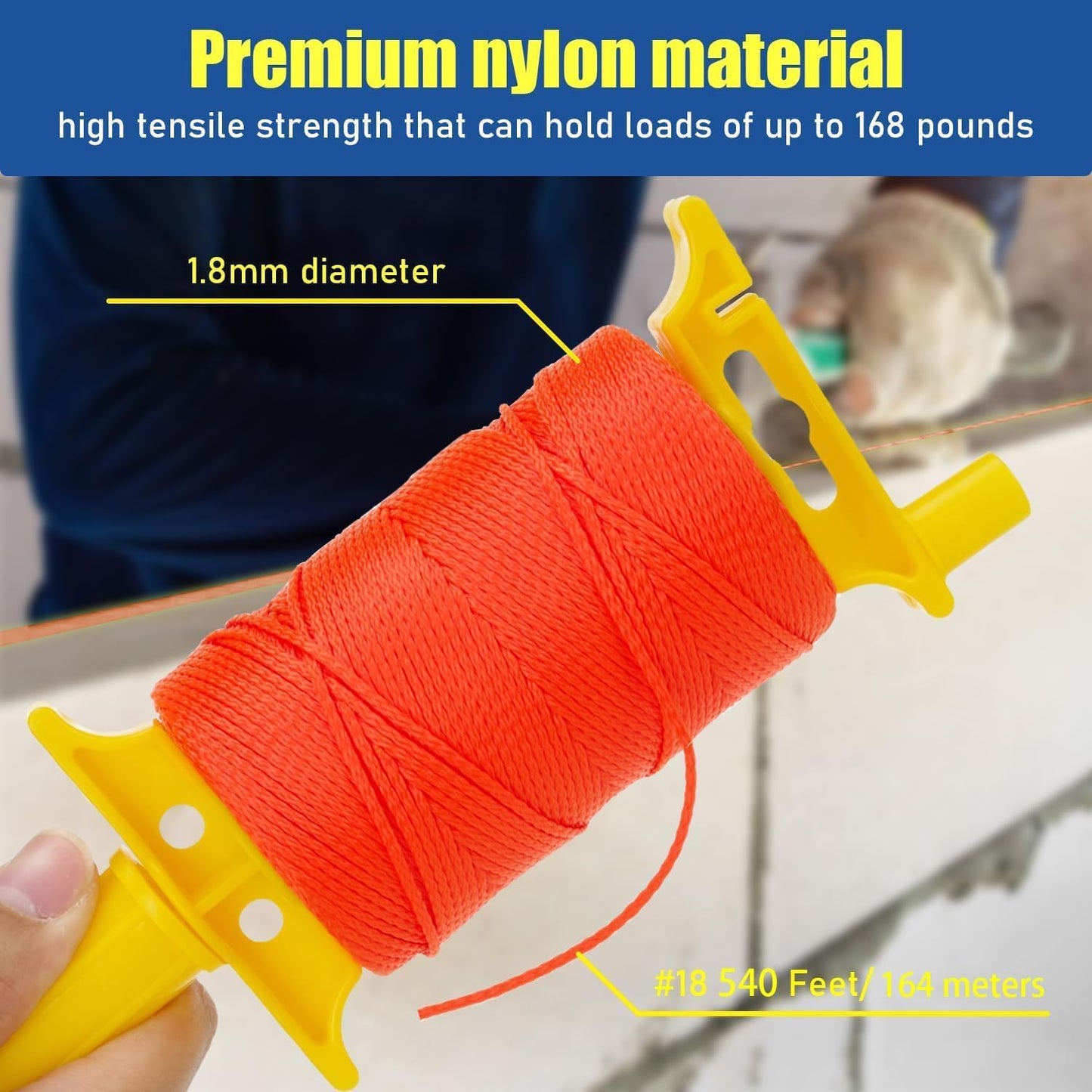 LURKA Mason Line String,#18 540 Feet 8 Braided Construction Nylon Line with Spool Fluorescent Orange String Line for Precision Work, DIY, and Gardening Projects (Fluorescent Orange)