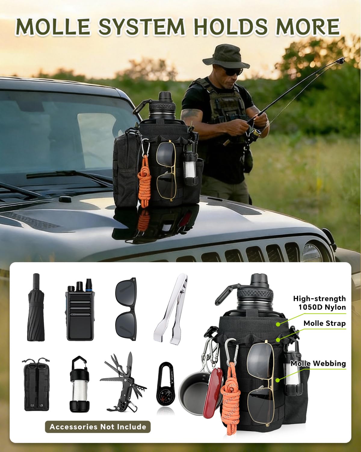 COOLYARD Water Bottle Holder with Strap Crossbody Sling Carrier Bag with Phone Pocket Molle Tactical Pouch for Walking Hiking Camping Gym Black