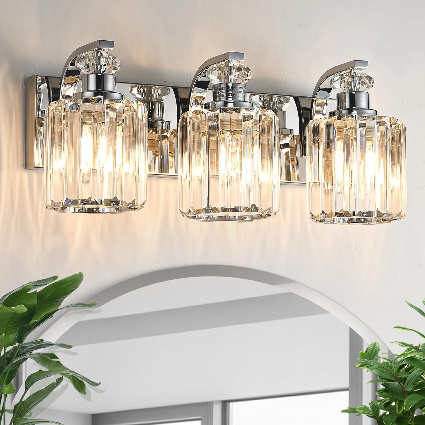 ALAISLYC Chrome Bathroom Light Fixtures with K9 Crystal Lampshade Bathroom Lighting Over Mirror Vanity Lights for Living Room,Bedroom,Restroom,Hallway 3 Lights