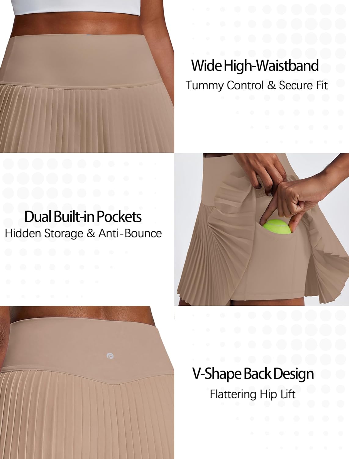 PINSPARK 15" High Waist Tennis Skirt for Women - Athletic Mini Skort with Pockets & Built-In Shorts