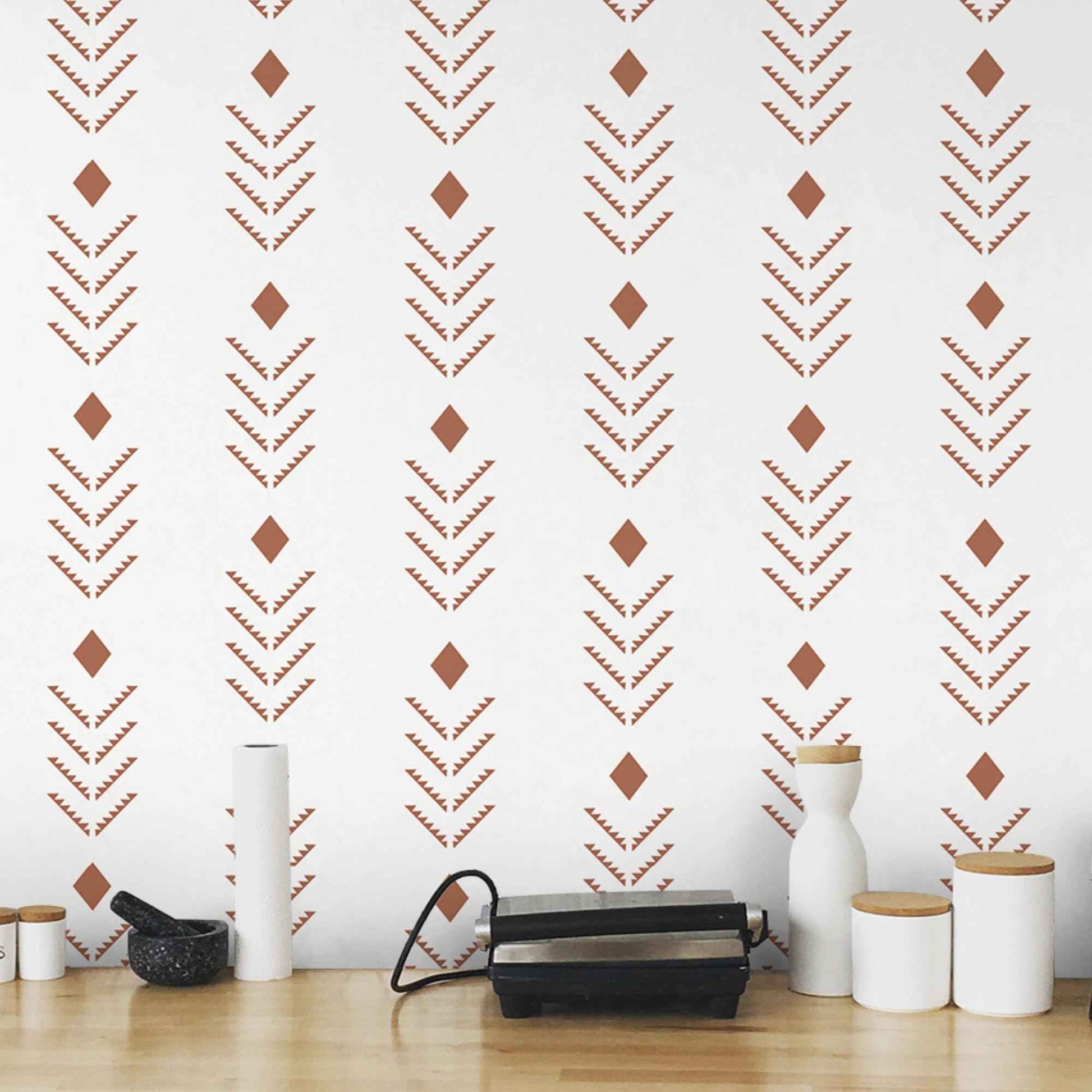 Ismoon Geometric Peel and Stick Wallpaper, Beige Geometric Contact Paper Modern Red Arrowhead Wall Paper Removable Self Adhesive for Shelves Pre-Pasted Roll 16.1x196in