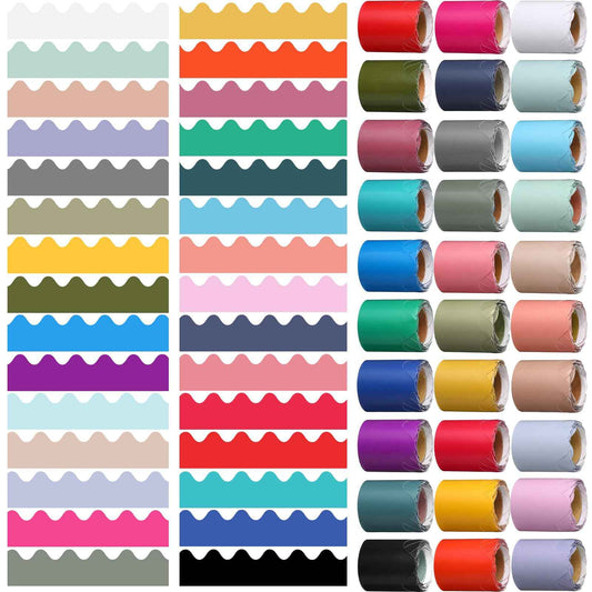 30 Rolls 492 ft Bulletin Board Borders in 30 Colors Scalloped Classroom Borders for Bulletin Board Classroom Trim Decor Paper Border Roll for School Chalkboard Whiteboard Wall Decorations