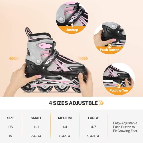 Gonex Inline Skates - Adjustable Light-Up Roller Blades for Kids & Teens | Perfect for Indoor & Outdoor Fun
