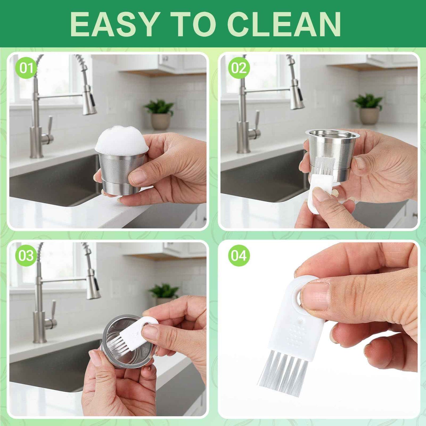 Reusable K Cups and Coffee Pods, Stainless Steel k Cups for Keurig Coffee Makers Machine, 4 Pack Keurig Coffee Filters With Spoon and Cleaning Brush