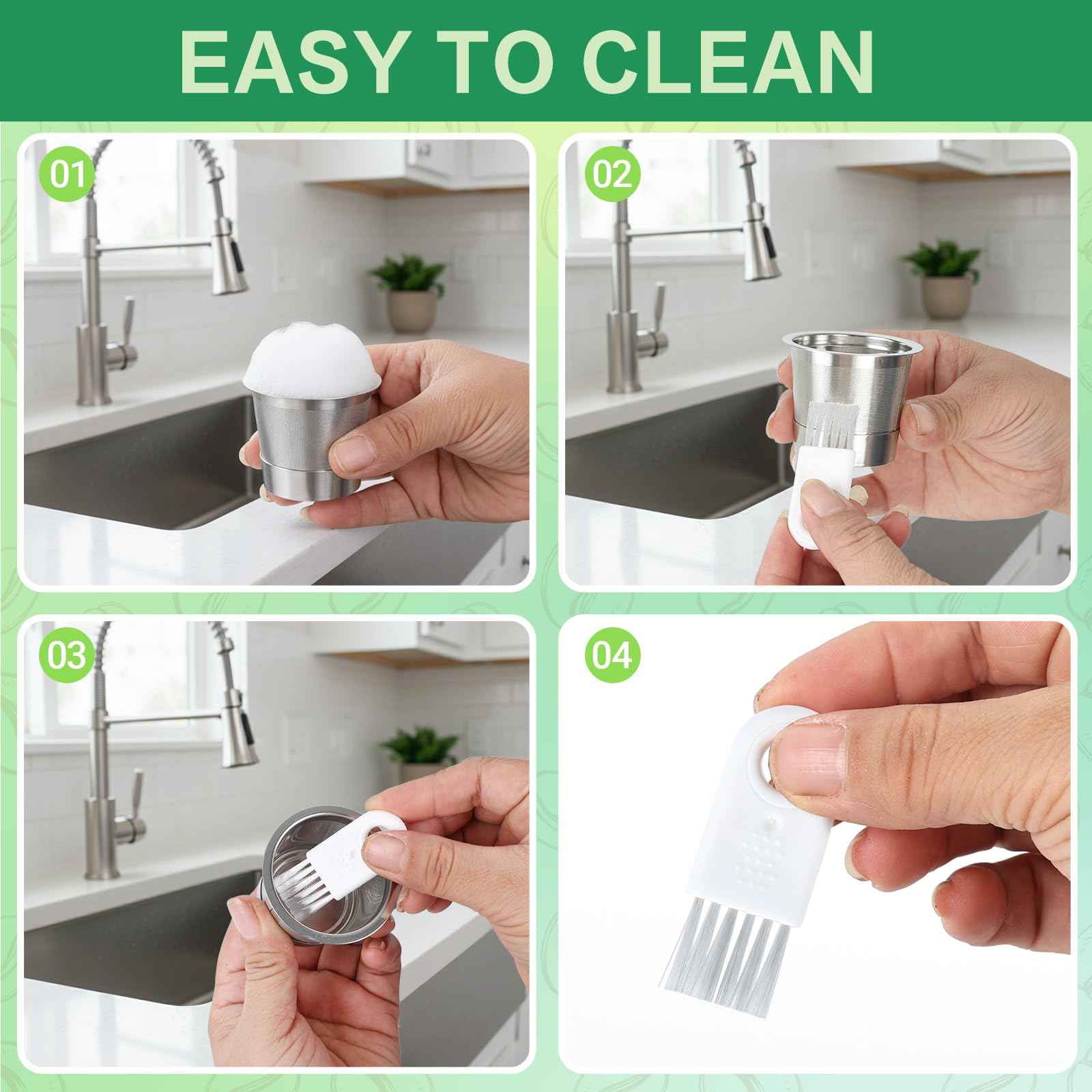 Reusable K Cups and Coffee Pods, Stainless Steel k Cups for Keurig Coffee Makers Machine, 4 Pack Keurig Coffee Filters With Spoon and Cleaning Brush