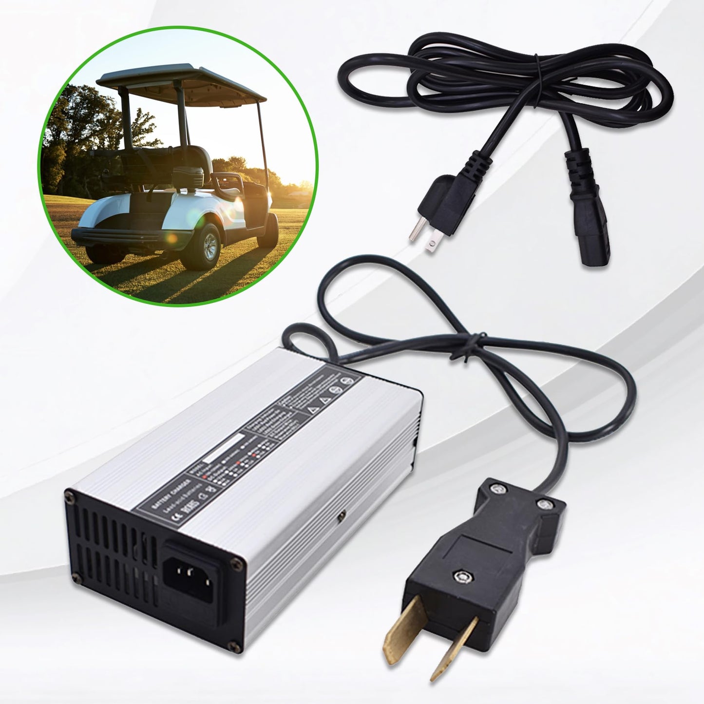 munirater 36V 5A Golf Cart Battery Charger Crow Foot 2 Prong Plug Replacement for Club Car DS TXT