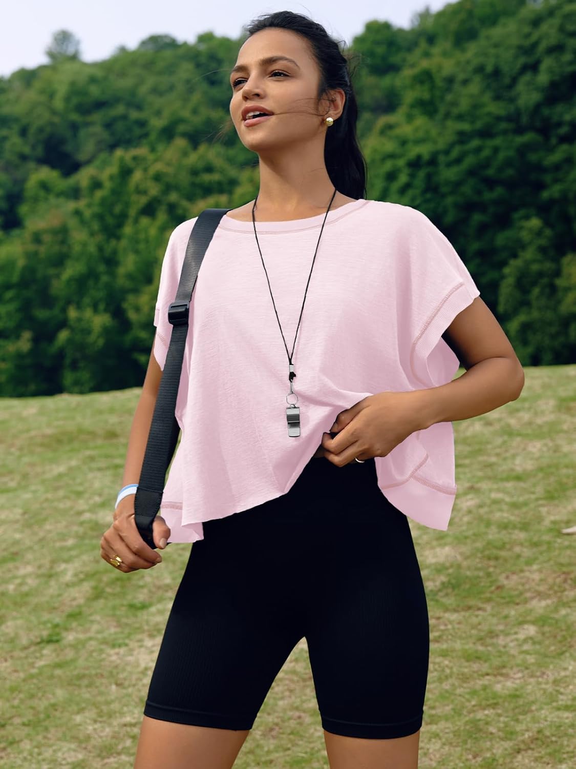 SENSERISE Women's Backless Workout Top - Short Sleeve Athletic Crop Tee for Yoga & Running