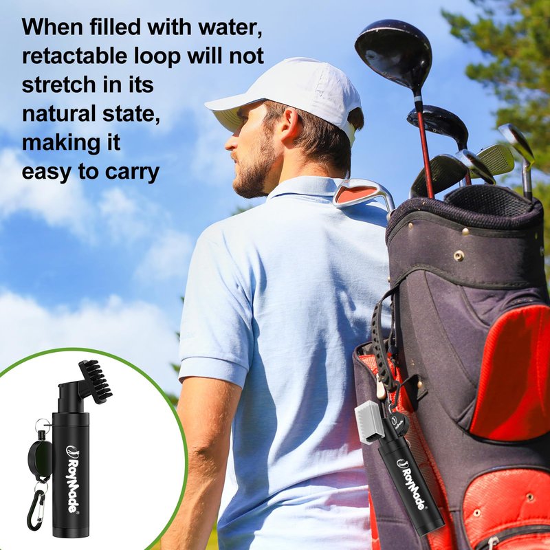 ROYMADE Pro Golf Club Brush Cleaner with 5oz Water Bottle Spray Water Easy Cleaning with Nylon Bristles, Adjustable Duty Retractable Clip, Carabiner Clip,Best Golf Gifts(Black)