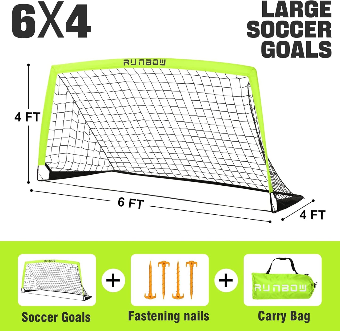 RUNBOW Kids Soccer Goal - 6x4 FT Portable Folding Net with Carry Bag for Backyard & Indoor Training
